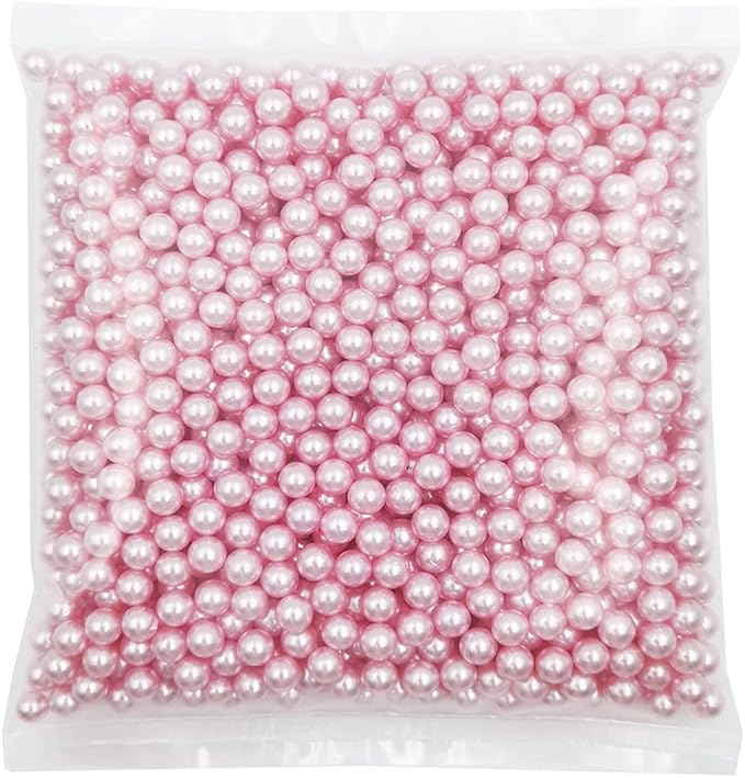 INSPIRELLE 1100pcs Pink Undrilled ABS Art Faux Pearls for Vase Fillers, 8mm No Hole Makeup Beads to Hold Lipstick Eyeliner, Imitation Round Pearl Beads for Table Scatter Home Wedding Decoration
