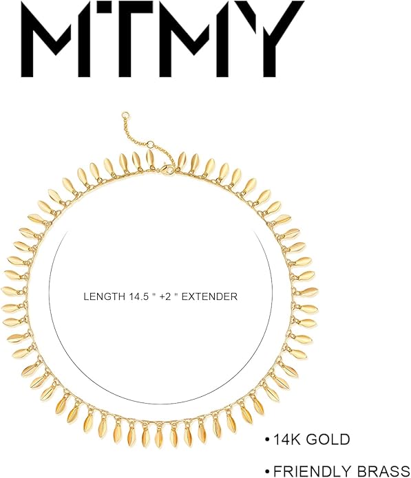 MTMY Beaded Necklaces for Women 14K Gold Plated Dainty Colorful Green/Rose Beaded Pearl Choker Necklace Delicate Boho Choker Necklace Jewelry Gift