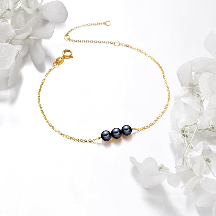 KECHO 14K Real Gold Freshwater Cultured Pearl Bracelet 14K Solid Gold Jewelry Anniversary Birthday Gift for Women