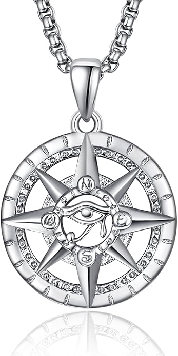 KINGWHYTE Compass Necklace for Men 925 Sterling Silver Birthday Gifts Graduation Travel Jewelry for Husband Brother with Stainless Steel Chain