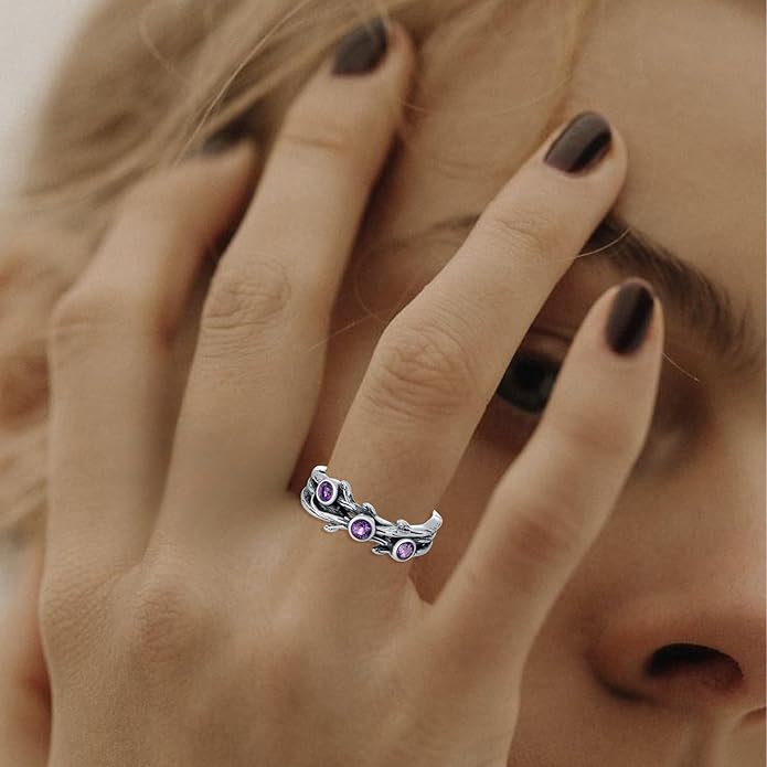 Amethyst Vine Wrap Ring Sterling Silver Vintage Three Purple Amethyst Statement Rings February Birthstone Gift for Her