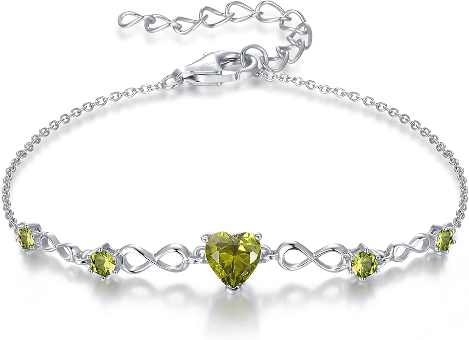 G&GEMSJEW Infinity Heart Birthstone Bracelets for Women, 925 Sterling Silver Women Charm Link Bracelet Adjustable, Birthday Anniversary Christmas Jewelry Gifts for Women Wife Mom Girlfriend Her
