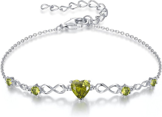 G&GEMSJEW Infinity Heart Birthstone Bracelets for Women, 925 Sterling Silver Women Charm Link Bracelet Adjustable, Birthday Anniversary Christmas Jewelry Gifts for Women Wife Mom Girlfriend Her