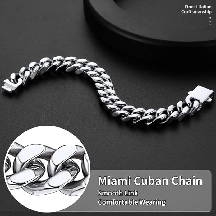 ChainsHouse Stainless Steel Cuban Link Bracelet for Men, 5mm/7mm/9mm/12mm Width, 7.5"/8.3"/9" Length, Black/18K Gold Plated Chain Wrist Bracelets for Men, with Gift Box