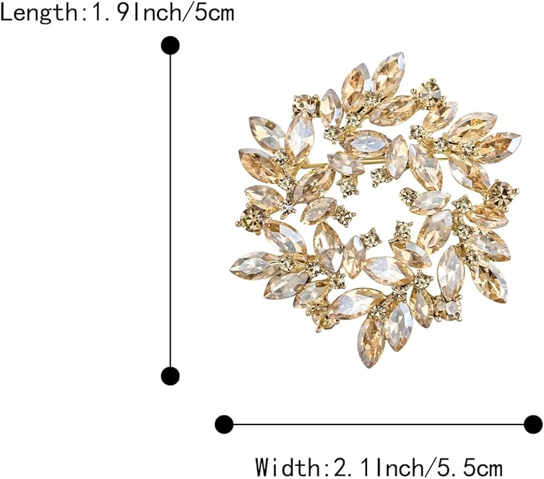 BriLove Austrian Crystal Rhinestone Elegant Flower Marquise Wreath Brooches for Women
