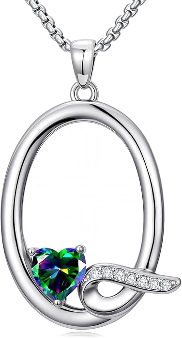 Christmas Gifts for Women Alphabet A to Z Initial Birthstone Pendant Necklaces for Women - 18k White Gold Plated Personalized Name Jewelry Valentine Mothers Day Birthday Gifts for Women Her Girlfriend