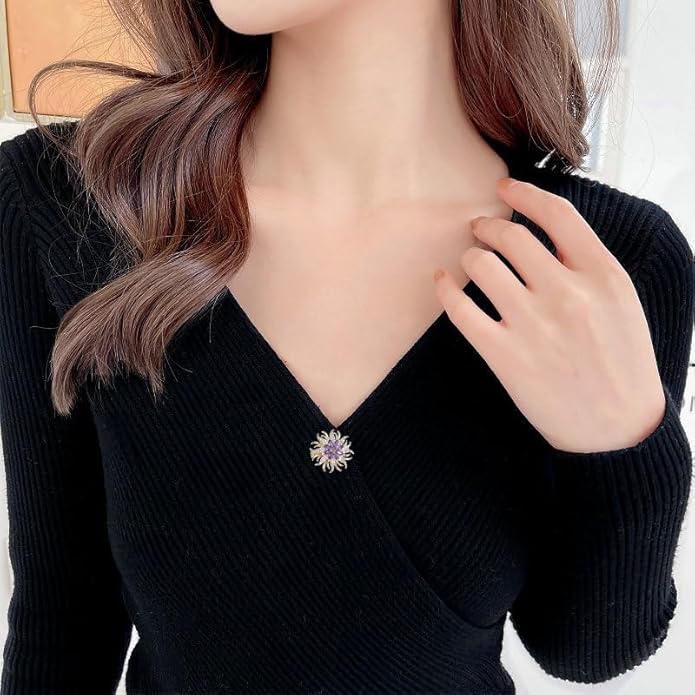 14K Gold Purple/Blue/White Flower Brooch for Women, Small Suit Outerwear Decoration, Crystal Gemstone Brooch for Her
