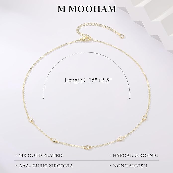M MOOHAM Gold Clover Heart Pearl Butterfly Star flower Choker Necklace for Women - Dainty 14K Gold Plated Cubic Zirconia Cute Station Necklaces for Women Trendy Prom Jewelry Gifts
