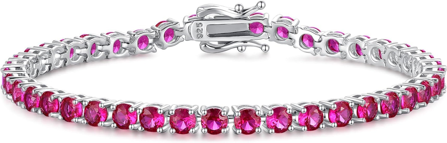 FANCIME Birthstone Bracelet Sterling Silver Gemstone Tennis Bracelets Fine Jewelry Wedding Bridal Prom Birthday Gift for Women Her, Length 7.2 Inch Width 4mm