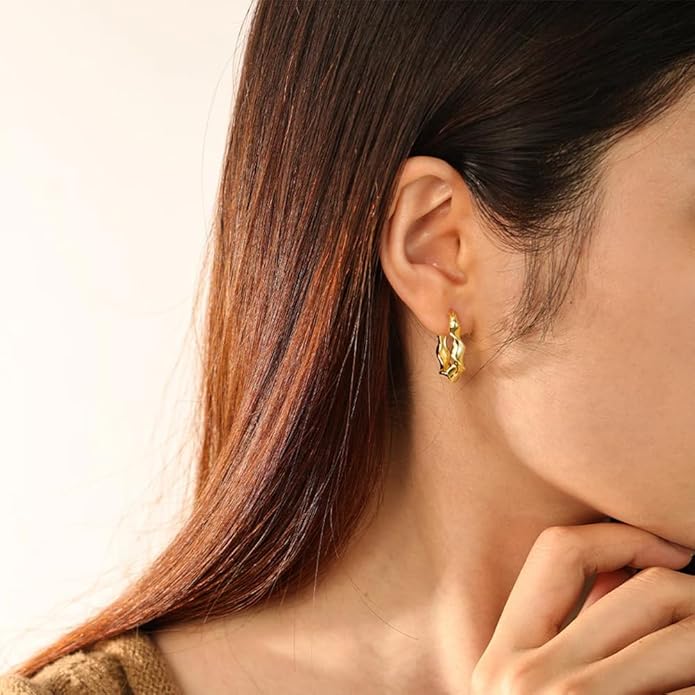 8YEARS Chunky Gold Hoop Earring for Women, 18K Gold Plated Lightweight Thick Hoops, Hypoallergenic Trendy Jewelry for Gift