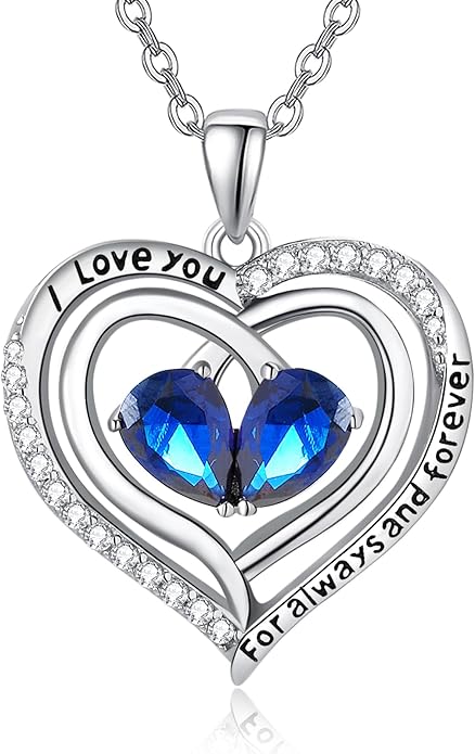 Zeuslia Double Birthstone Necklace Gifts for Wife - 925 Sterling Silver Sunflower/Rose/Crown Cross/Compass/Heart Pendant I Love You Necklace, Anniversary Birthday Gifts for Wife Girlfriend Mom Her
