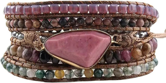 ZOSOJONA Boho Handmade Natural Stone Wrap Bracelets Turquoises Crystal Beads Bracelet Jewelry