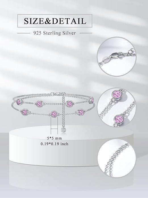 Dorunmo Birthstone Anklet Bracelets for Women 925 Sterling Silver Birthday Mother's Day Jewelry Gifts for Wife Mother Her