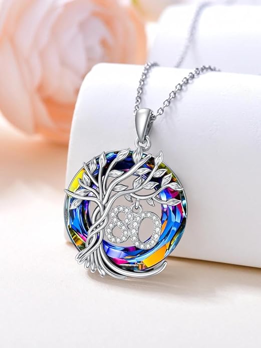 TOUPOP Birthday Gifts for Women 925 Sterling Silver Tree of Life Year Old Necklace Circle Crystal Jewelry Christmas Gifts for Her Wife Mom Mother Grandma Grandmother