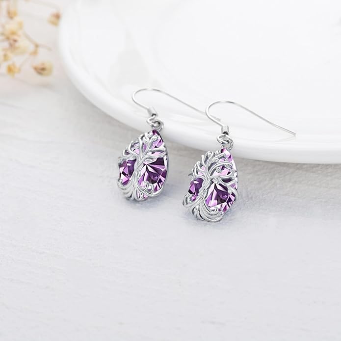 TOUPOP Tree of Life Earrings 925 Sterling Silver Family Tree Dangle Drop Earrings Crystal Jewelry Birthday Christmas Gifts for Women Her