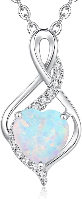 FANCIME 14K Solid White Gold Infinity Heart Birthstone Necklace for Women with Diamond Pendant Birthday Gifts for Mom Women Sterling Silver Chain 16" + 2" Extender