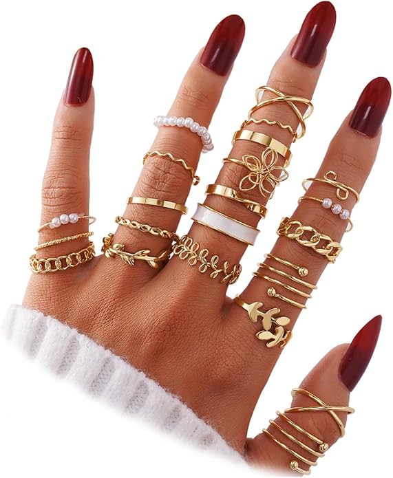 IFKM Gold Knuckle Rings Set For Women Vintage Stackable Joint Finger Midi Rings Dainty Cubic Zirconia Crystal Simple Twist Hollow Cute Rings Pack Jewelry Gift