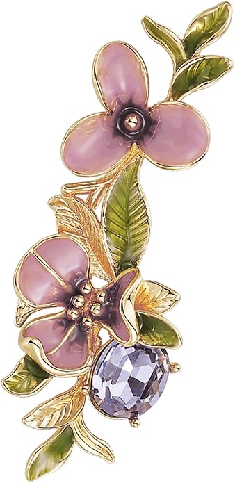Irises Flower brooches and pins for women, Hand-driping Oil brooch pins inlaid with artificial crystals, SHE'S FREE STYLE JUST FOR YOU Green leaf safety pins enameled jewelry pins and brooches