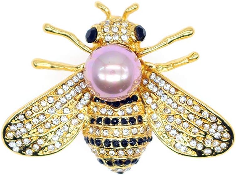 Honey Bee Brooches Crystal Insect Themed Bee Brooch Animal Fashion Shell Pearl Brooch Pin Gold Tone