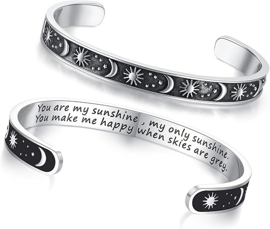 TONY & SANDY Inspirational Bracelets for Women Teen Girls Personalized Gifts for Daughter Granddaughter Mom Sister Friends Stainless Steel Engraved Cuff Birthday Easter Christmas
