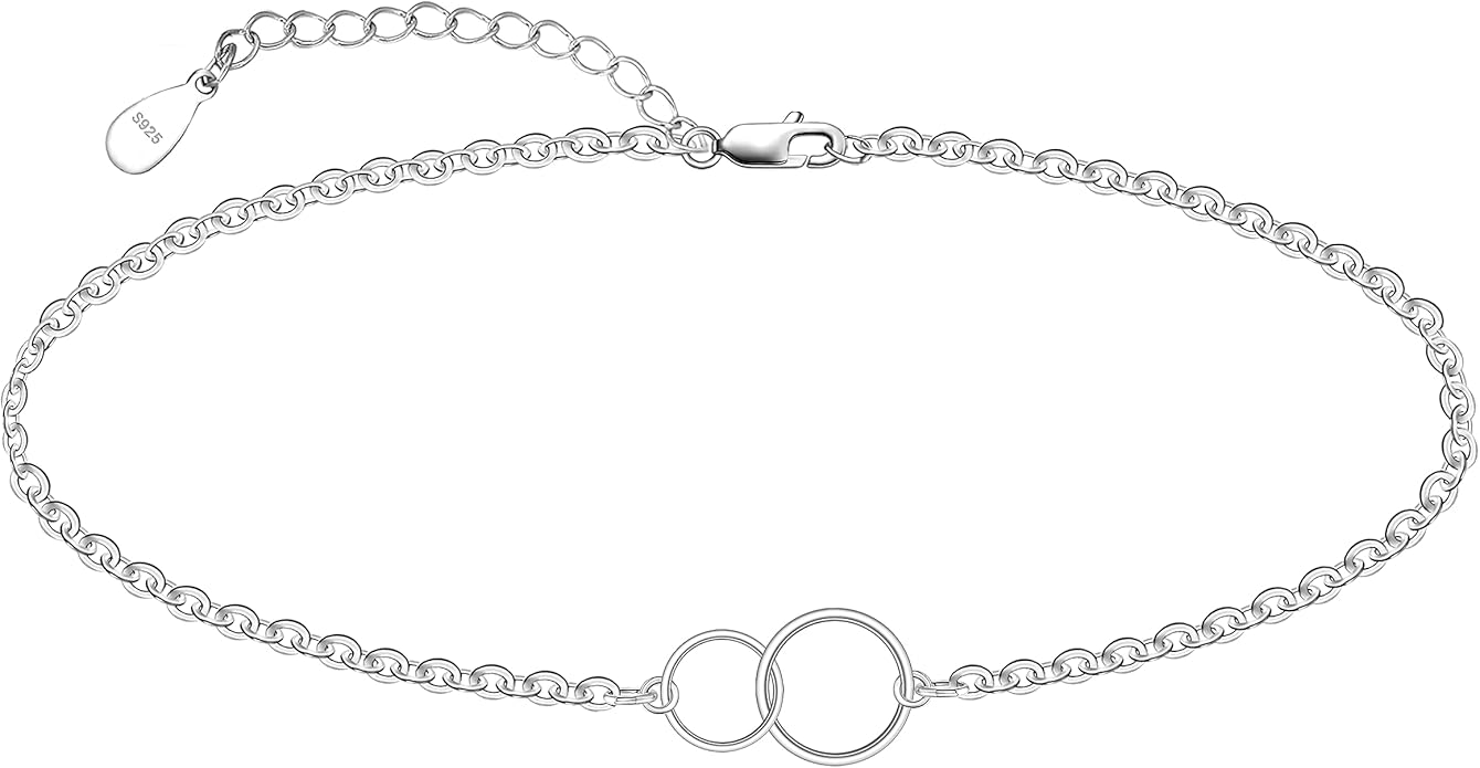 CHIC & ARTSY 925 Sterling Silver Ankle Bracelet Multilayer Anklets for Women Satellite, Star, Cross, Circle, Butterfly, Teardrop, Oval Disk Layered Anklet Beach Jewelry
