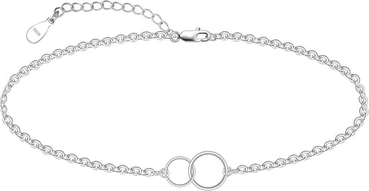 CHIC & ARTSY 925 Sterling Silver Ankle Bracelet Multilayer Anklets for Women Satellite, Star, Cross, Circle, Butterfly, Teardrop, Oval Disk Layered Anklet Beach Jewelry