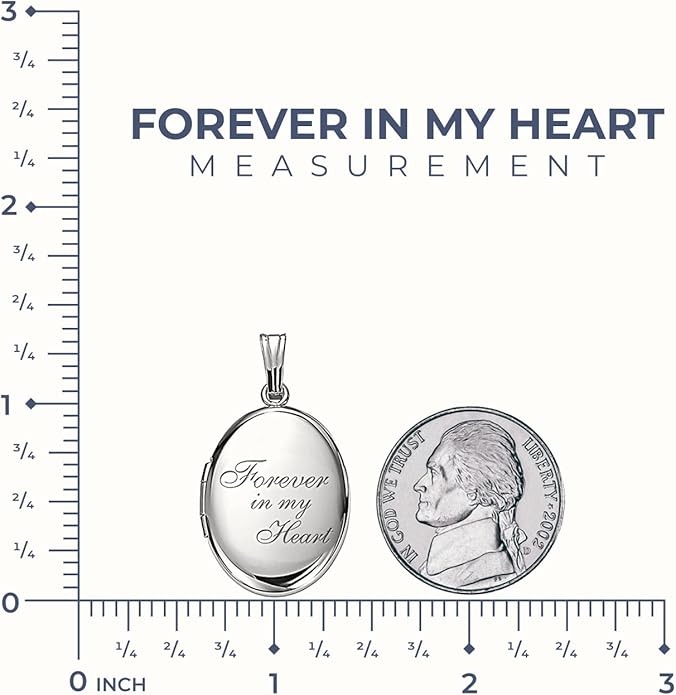 PicturesOnGold.com Sterling Silver & Yellow Gold Filled Oval Forever in My Heart Locket Necklace for Women with 18 Inch Chain