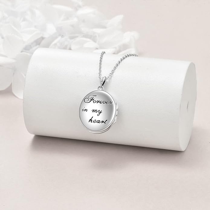 TIGER RIDER Sterling Silver Photo Locket Necklace That Holds Pictures Oval Shaped Photo Jewelry for Mother Daughter Wife