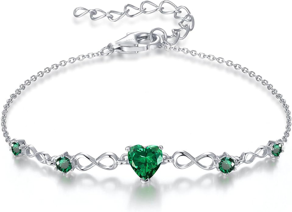 G&GEMSJEW Infinity Heart Birthstone Bracelets for Women, 925 Sterling Silver Women Charm Link Bracelet Adjustable, Birthday Anniversary Christmas Jewelry Gifts for Women Wife Mom Girlfriend Her