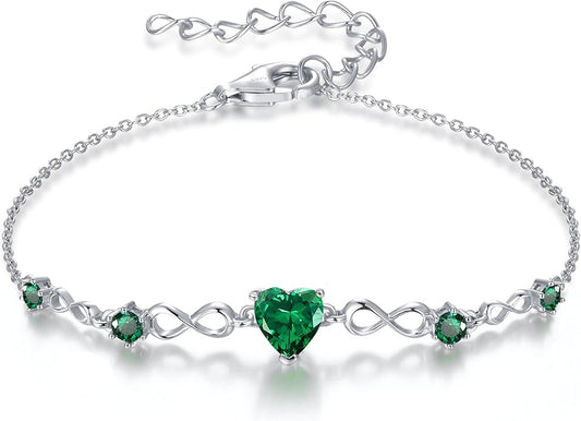 G&GEMSJEW Infinity Heart Birthstone Bracelets for Women, 925 Sterling Silver Women Charm Link Bracelet Adjustable, Birthday Anniversary Christmas Jewelry Gifts for Women Wife Mom Girlfriend Her