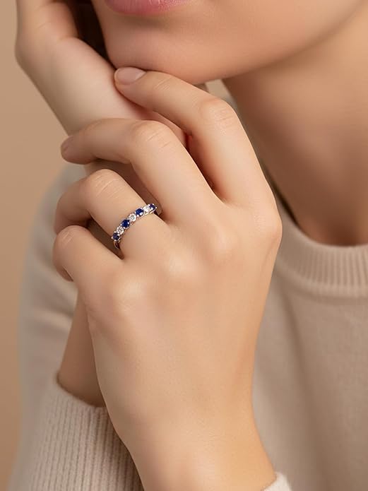 D Color VVS1 Clarity Moissanite and Sapphire/Ruby/Emerald Rings for Women, Solid 925 Sterling Silver, Anniversary Birthday Mothers Day Jewelry Gift, Stackable Wedding Ring, Size 4-11