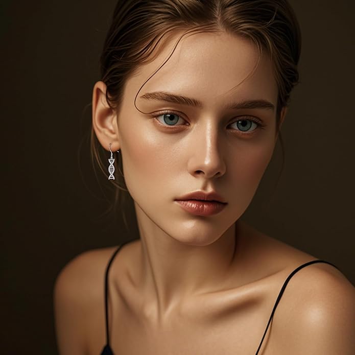 AOBOCO DNA Double Helix Chemistry Science Molecule Biology Earrings 925 Sterling Silver Dangle Earrings DNA Jewelry for Her Women