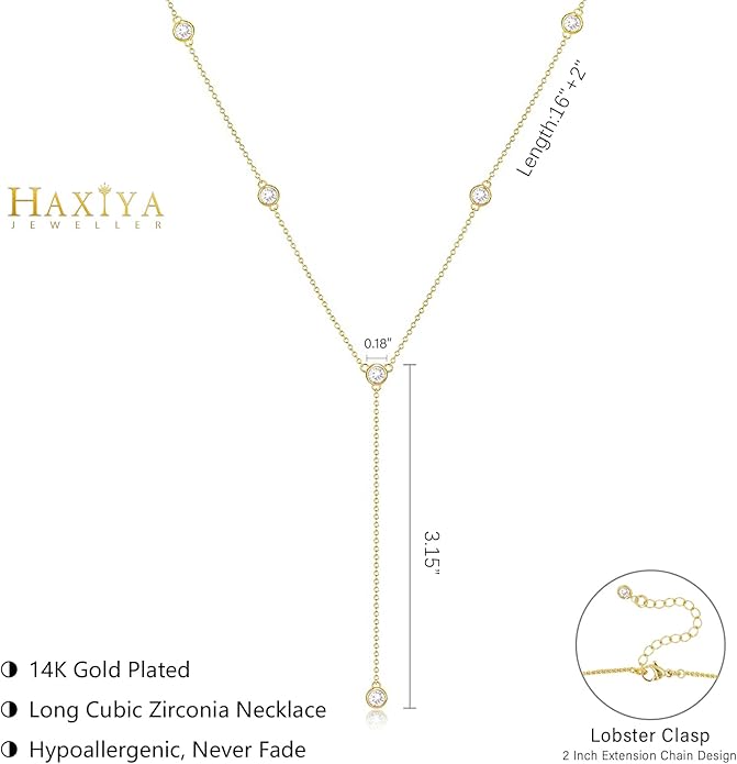 HAXIYA Lariat Gold Necklace for Women Dainty Long Necklace 14k Gold Plated/Silver Y-Shaped Pendant Drop Chain Trendy Layered Pearl/Beaded/CZ Necklaces Simple Gold Jewelry For Women Gift