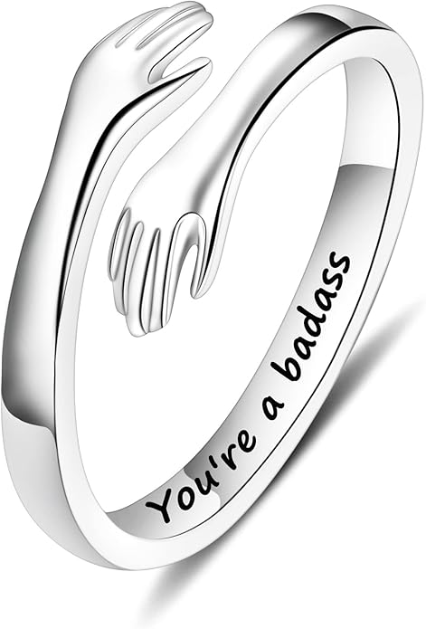 Yesteel Valentines Gifts for Kids Teen Girls - S925 Sterling Silver Hug Ring for Teen Girls Women, Adjustable Ring Jewelry Mothers Day Birthday Gifts for Daughters Mom Sister Wife Friends Grandma