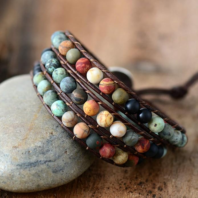 ZOSOJONA Boho Wrap Bead Bracelet for Women - Handmade Adjustable Natural Stone Beaded Bracelets Rope Yoga Healing Bracelet Bangle Hippie Jewelry