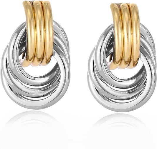 14K Gold Plated Knot Earrings for Women Gold Silver Earrings Heart Link Drop Dangle Earring Chunky Golden Knotted Statement Jewelry