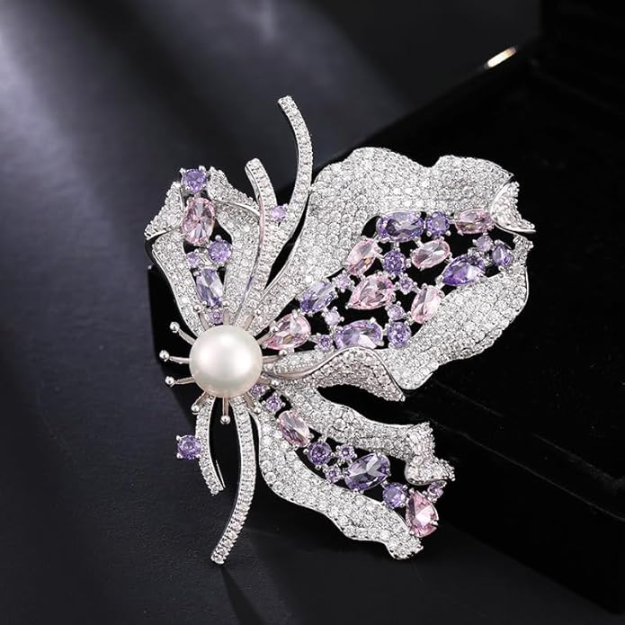 14K Gold Luxury Butterfly Brooch Sparkling Moissanite Accents & Enamel Painted Details, Retro Chic for Cheongsam, Coats & Formal Attire