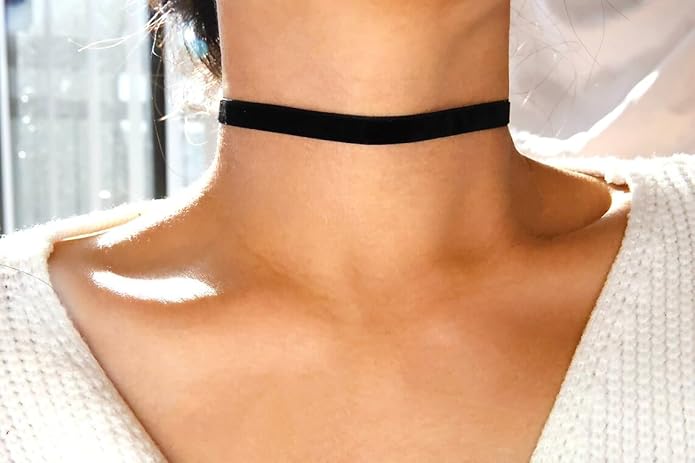 Sora Tuki Black Choker Necklace for Women 1cm-3cm Wide Velvet Leather Lace Chocker Tattoo Collar 90s Goth Jewelry