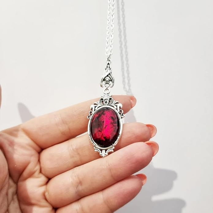 Gothic Vampire Necklace Vintage Stardust Crystal Cameo Pendant Necklace Punk Style Vampire Pendant Oval Necklace Satanic Demon Red Pendant Necklace Jewelry