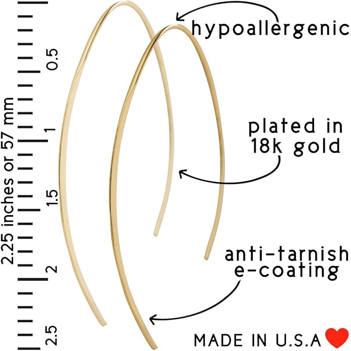 Upside Down Hoop Earrings - Hypoallergenic Lightweight Wire Needle Drop Dangle Threader Hoops for Women, Safe for Sensitive Ears - Plated in 925 Sterling Silver or 18k Gold