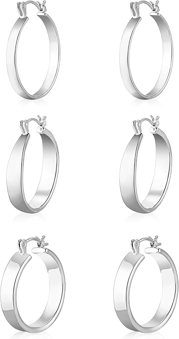 WGOUD 3 Pairs 925 Sterling Silver Post Hoop Earrings Hypoallergenic 14K Gold Plated Lightweight Hoop Earrings for Women Medium Silver Hoops Earring for Women 24/26mm