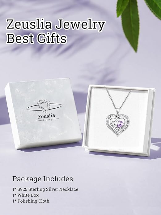 Zeuslia Double Birthstone Necklace Gifts for Wife - 925 Sterling Silver Sunflower/Rose/Crown Cross/Compass/Heart Pendant I Love You Necklace, Anniversary Birthday Gifts for Wife Girlfriend Mom Her