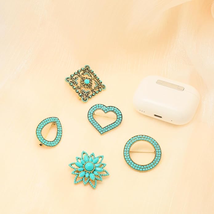 Turquoise West Cowboy Oval Tear Drop Brooch Pin for Women Retro Brooches Pins Classic Fashion Jewelry Accessories Gift