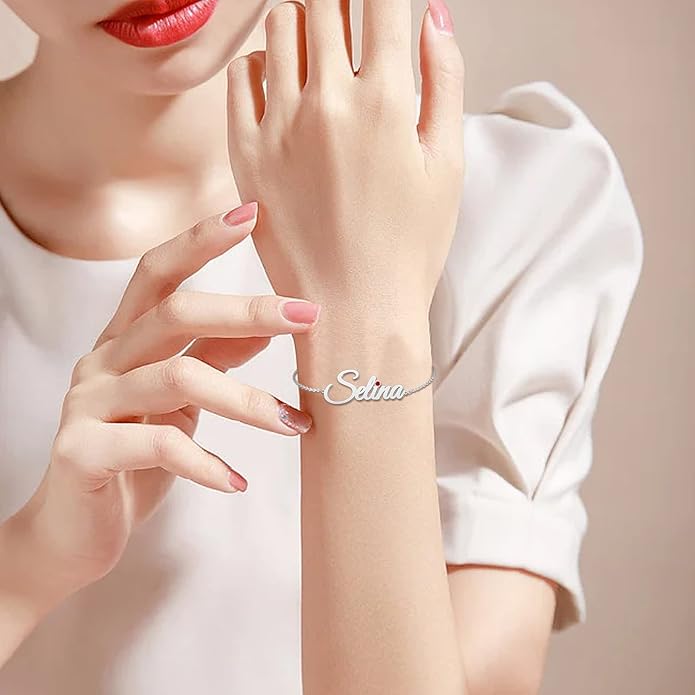 LucySky Custom Bracelets with 2 Names for Women, 925 Sterling Silver Adjustable Personalized Name Anklet, Custom Bracelets Summer Beach Jewelry Dainty Gifts for Wife, Sister, Friends