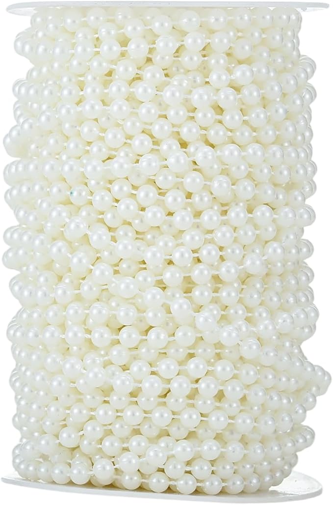 Rytenz Pearls String Bead, Ivory Color Faux Pearl Beads Roll Strand for Wedding Party Christmas Tree and Flowers Decorations Garland DIY Crafts (5mm- 99 Feet)