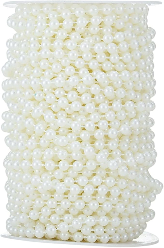Rytenz Pearls String Bead, Ivory Color Faux Pearl Beads Roll Strand for Wedding Party Christmas Tree and Flowers Decorations Garland DIY Crafts (5mm- 99 Feet)