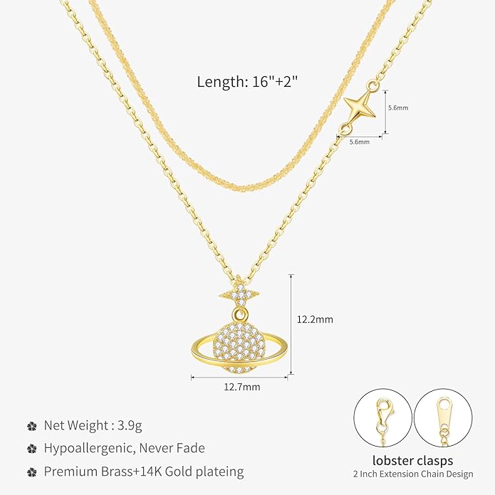 Copper Alloy 14K Gold Plated | 14K Platinum Plated Necklace for Women Double Layer Pendant Necklace Fashionable Multi-Layer Jewelry