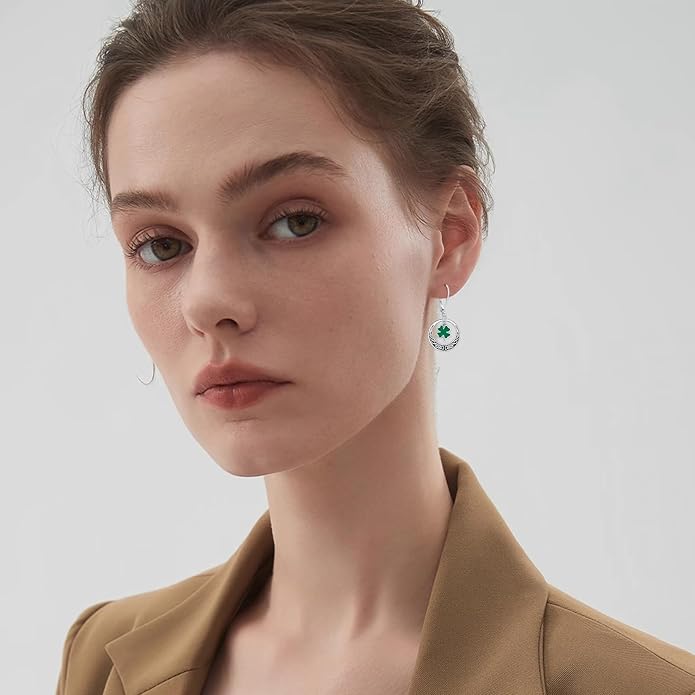 JUSTKIDSTOY St Patricks Day Earrings Gifts 925 Sterling Silver Four Leaf Clover Shamrock Earrings Irish Jewelry for Women Girls