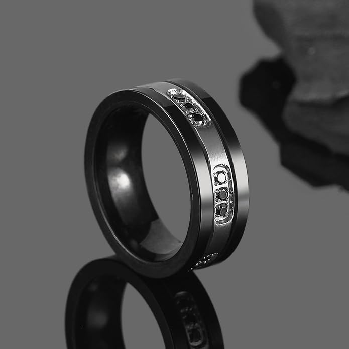 King Will Mens Tungsten Wedding Band with Cubic Zircon Inlay 7mm/8mm Flat Cut Comfort Fit Engagement Rings