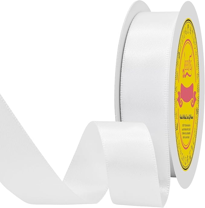 LEEQE Double Face Off White Satin Ribbon 7/8 inch X 25 Yards Polyester Off White Ribbon for Gift Wrapping Very Suitable for Weddings Party Hair Bow Invitation Decorations and More